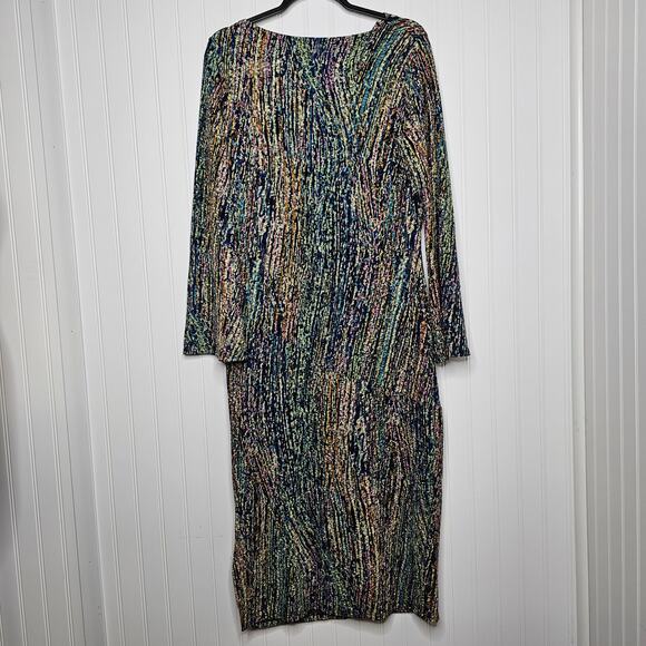 ASHRO Women's Metallic Printed Long Sleeve Midi Sheath Dress Size Medium Artsy - Picture 3 of 12